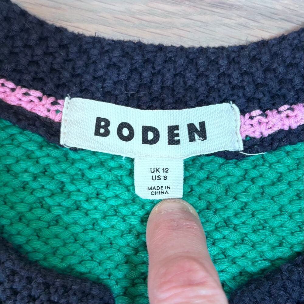 Boden Libby Cotton Knit Jacket Buttoned Cardigan Green Navy Women Size 8 - Picture 3 of 8